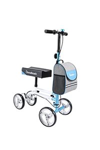 lot 67383 image: BlessReach Steerable Knee Walker Deluxe Medical Scooter for Foot Injuries Compact Crutches, Blue & White