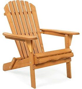 lot 67399 image: Folding Adirondack Chair Outdoor Wooden Accent Furniture Fire Pit Lounge Chairs wNatural Finish, 350lb Weight Capacity   (Stock photo is different than actual product)