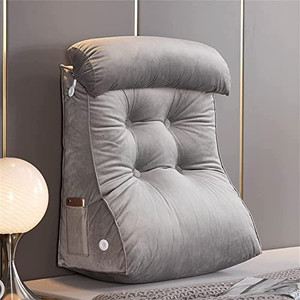 lot 67403 image: Bed Wedge Large Adult Backrest Cushion, Office Home Adjustable Lumbar Neck Support Pillows with Pocket Back Reading Pillow Bed Rest Pillows (Color  Grey, Size  55cm)