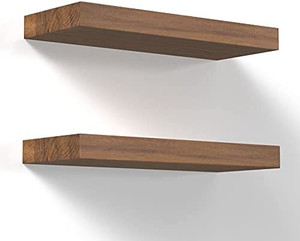 lot 67407 image: Floating Shelves Wall Mounted 17-Inch - Thick Handmade Set of Dark Brown Wooden Shelf, Natural Rustic Farmhouse Acacia Hard Wood, Solid Shelving - 2 Pack  (Stock photo is different than actual product)