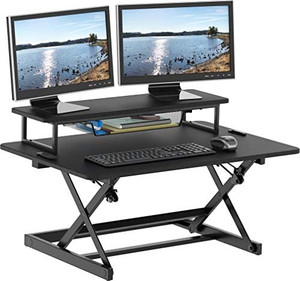 lot 67412 image: SHW 36-Inch Height Adjustable Standing Desk Sit to Stand Riser Converter Workstation, Black