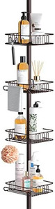 lot 67420 image: SEIRIONE Tension Corner Shower Pole Caddy, Rustproof Stainless Steel, 4 Tier Adjustable Baskets for Organizing Hand Soap, Body Wash, 56 to 114 Inch Height, Oil Bronze