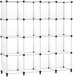 lot 67433 image: Cube Storage Organizer, 16-Cube Closet Storage Shelves, Modular Units, Closet Cabinet, Portable DIY Plastic Book Shelf Shelving for Bedroom, Office, Living Room, Transparent (4  4 Cubes)