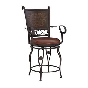lot 67459 image: Powell Company Big & Tall Copper Stamped Back Arms by Powell Big and Tall Counter Stool, 24 Seat Height, Brown