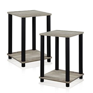 lot 67461 image: FURINNO Stylish End Table, 2-Pack, French Oak Grey and Black