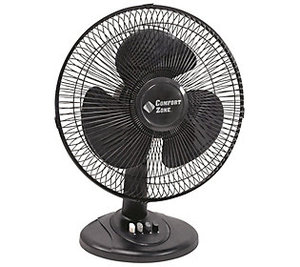 lot 9480 image: Comfort Zone 12 3-Speed Oscillating Table Fan with Adjustable Tilt, Black