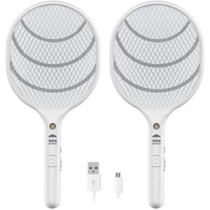 lot 9482 image: WBM Smart Bug Zapper Rechargeable Racket Electric Fly Swatter 3 000 Volt USB Charging Cable - 2 PCS