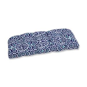 lot 9551 image: OutdoorIndoor New Damask Blue Wicker Loveseat Cushion - Pillow Perfect