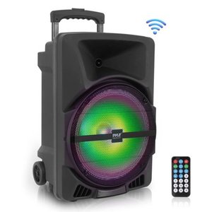 lot 230 image: PYLE PPHP1544B - Bluetooth Indoor  Outdoor Loudspeaker with Built-in Rechargeable Battery, Flashing Party Lights, MP3USBSD Readers, FM Radio (1200 Watt), 23 x 24.75 - Retail $182.99