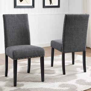 lot 324 image: Roundhill Furniture Biony Fabric Nail Head Dining Chair Set of 2, Gray