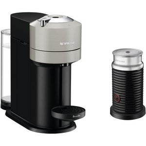 lot 446 image: Breville Vertuo Next Coffee and Espresso Maker in Light Gray plus Aeroccino3 Milk Frother in Black