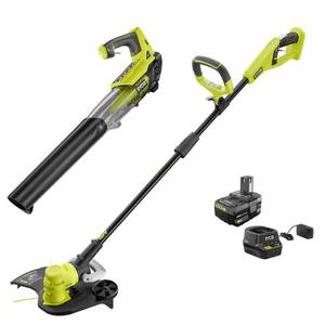 lot 208 image: Ryobi P2035 18V OnePlus Lithium-Ion Cordless String Edger &amp Jet Fan Blower Combo Kit - Retail $199.99