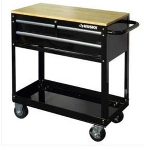 lot 297 image: Husky Rolling Tool Cart Hardwood Top - Retail $193.99