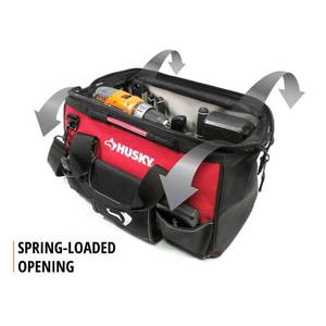 lot 348 image: Husky 16 in. Spring-Loaded Tool Bag, BlackRed