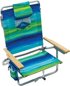 lot 338 image: Tommy Bahama 5-Position Classic Lay Flat Folding Backpack Beach Chair Blue