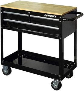 lot 196 image: Husky 36 3-Drawer Tool Cart With Wood Top - Retail $193.99