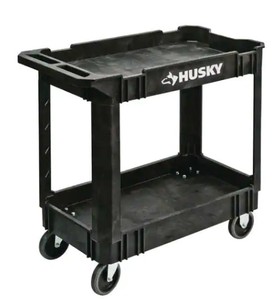 lot 272 image: Husky 2-tier Plastic 4-wheeled Service Cart In Black Model 12603