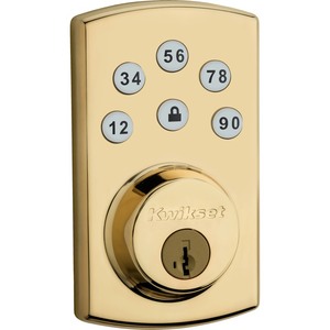 lot 24096 image: Kwikset - Powerbolt 2.0 Electronic Deadbolt Featuring SmartKey Security In Polished Brass - Retail $69.97