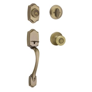 lot 24124 image: Kwikset - Belleview Single Cylinder Handleset wTylo Knob featuring SmartKey� in Antique Brass - Retail $79.97