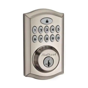lot 24166 image: Kwikset - SmartCode 913 Satin Nickel Single Cylinder Keypad Electronic Deadbolt Featuring SmartKey Security - Retail $119.00