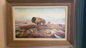lot 1004 image: Buffalo original oil painting by Laurence Coffelt 20 x 28