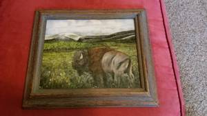lot 1006 image: Framed buffalo on tile 11 x 13