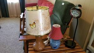 lot 1011 image: Van Briggle lamp  and 2 desk lamps (tallest is 18)