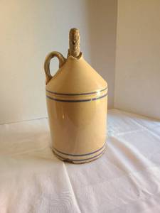 lot 1034 image: Antique blue striped stoneware jug, has damage