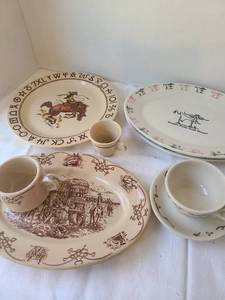 lot 1052 image: Cowboy dishes, including Western Sizzlin Steak House plates