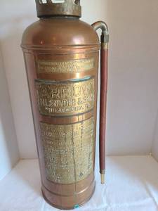 lot 1070 image: Antique copper and brass fire extinguisher Arrow M.L. Snyder &Son