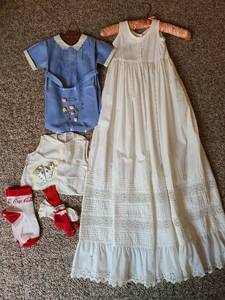 lot 1101 image: Vintage baby clothes and diaper pins