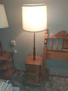 lot 1202 image: Side table with built in lamp. 58 x 12 x 12