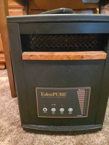 lot 1208 image: Eden Pure quartz infrared portable heater with remote, on rollers