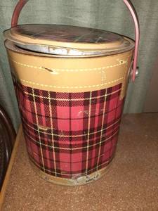 lot 1305 image: Skotch Kooler with a plastic tray inside. Has some rust and a broken handle. Approximately 14 tall