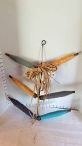 lot 1362 image: Wooden thread spools decorrack