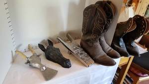 lot 1367 image: Metal boot jacks and boots