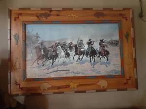 lot 1401 image: Frederic S. Remington framed picture. 48 x 32.5