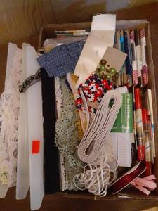 lot 1410 image: Sewing items. Elastic, ribbon, bias and lace trim