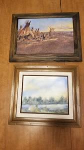 lot 1511 image: Native American framed artwork signed Joyce Peace and one unsigned (largest is 12 x 16)