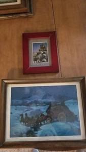 lot 1512 image: Welcome Lights by Geo Phippen signed stagecoach print and small stagecoach print (largest 12 x 15)