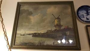 lot 1523 image: Dutch windmill framed artwork 19 x 22