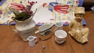 lot 1535 image: Dutch boy figurine approx 8 tall, Johnson Bros pitcher, Noritake creamer, Dutch lapel pin and more