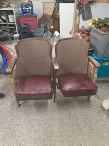 lot 3009 image: Antique double theater seat with cast iron sides, believed to be from Hutchinson, Ks.
