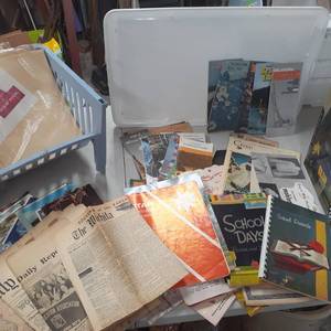 lot 3030 image: Miscellaneous vintage maps, calendars, post cards, newspaper clippings and more