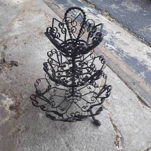 lot 3037 image: 18 wrought iron (3) tier fruit or vegetable holder