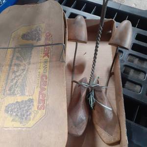 lot 3056 image: Child shoe forms with vintage grape basket