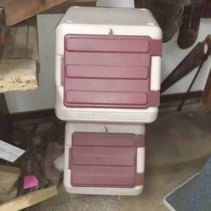 lot 3082 image: Blitz plastic storage bins. Great for dog food. 34 x 15 x 16