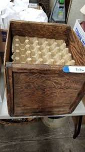 lot 3026 image: Wooden egg crate and paper egg cartons (12 x 12 x 14)