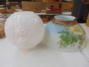 lot 1883 image: Hanging Light Fixture - Painted Shades - Needs TLC