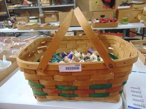 lot 1884 image: Thread Spools and Basket